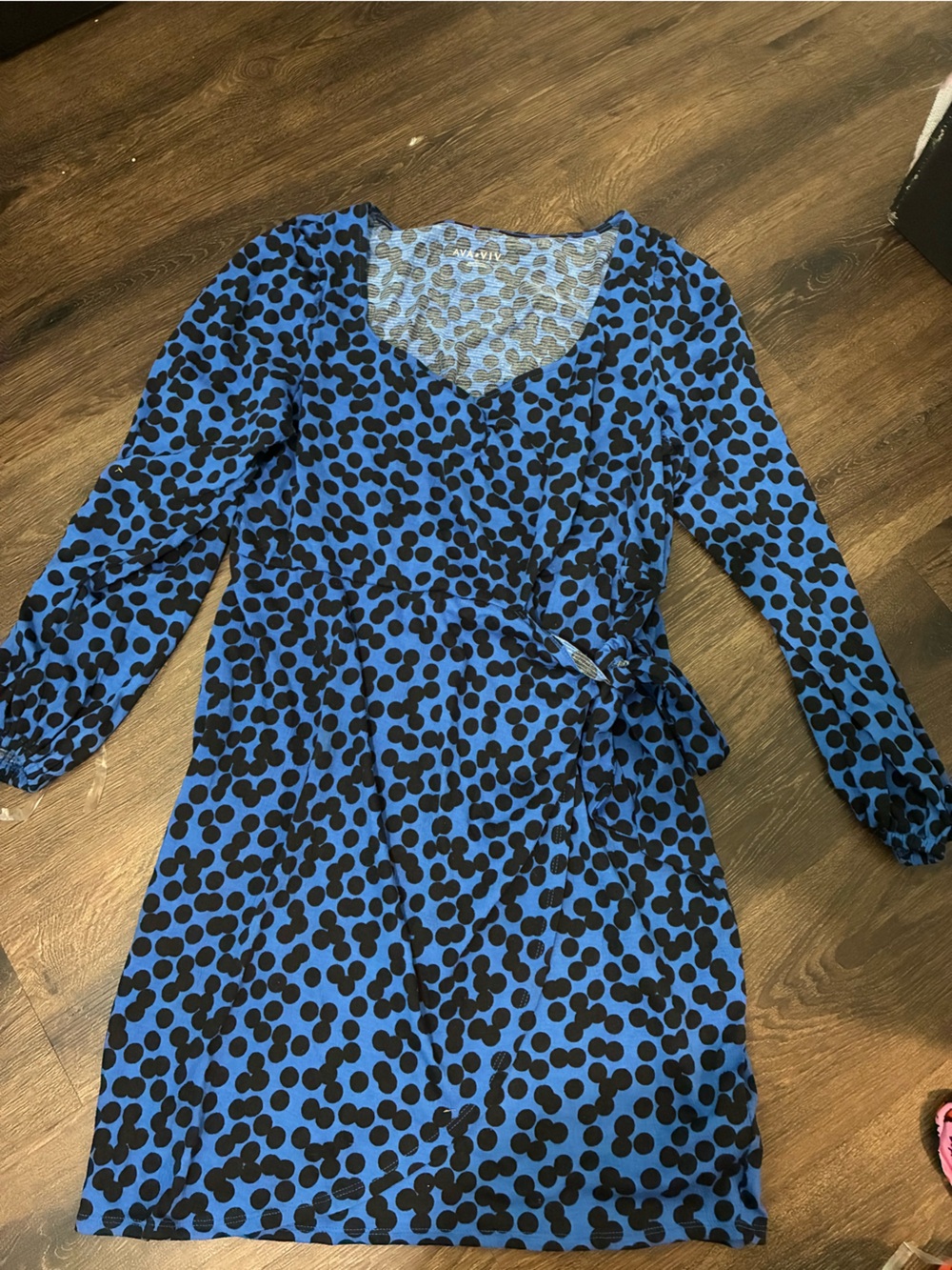 Ava & Viv Blue and Black Dot Wrap Mini Dress